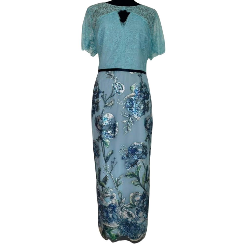 Marchesa Notte Blue Lace & Floral Sequin Embellished Midi Sheath Dress 18 NWT - Picture 8 of 16
